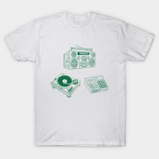 Boombox, Beat Maker, Turntable (Cadmium Green Lines) Analog / Music T-Shirt